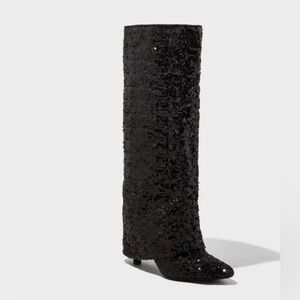 A New Day Women's Abba Black Sequin Foldover Tall Boots - BRAND NEW W TAG - Sz 6